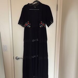Black Floral Embroidered Cover up